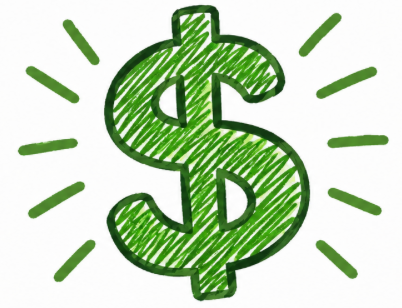 Hand-drawn green dollar sign with rays
